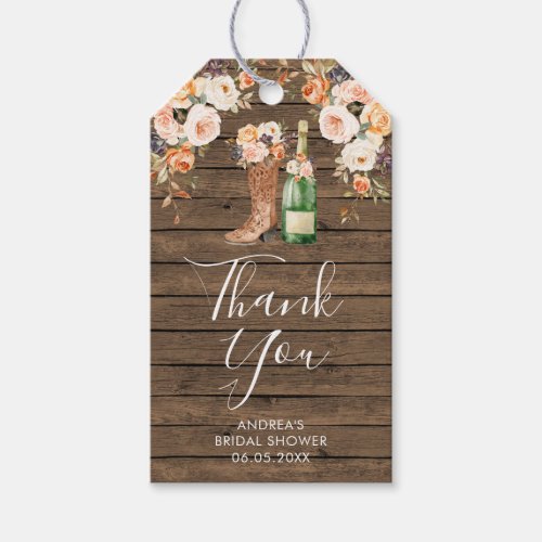 Rustic Boots Bubbly Bridal Shower Thank You Tag