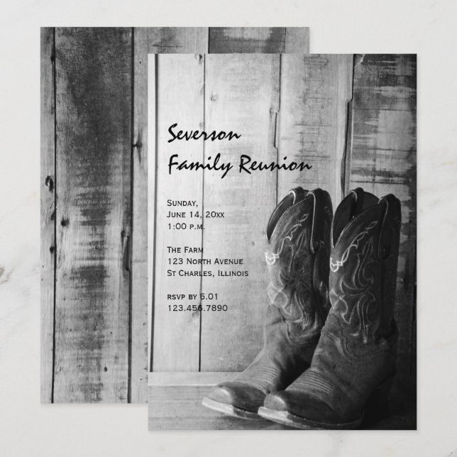 Rustic Boots Country Family Reunion Invitation (Front/Back)