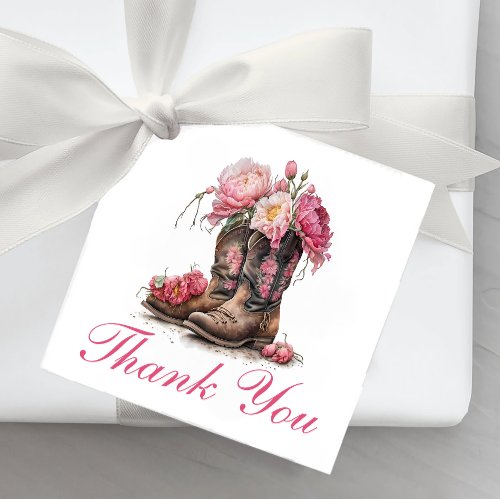 Rustic Boots Country Pink Floral Wedding Thank You Favor Tags