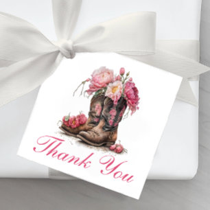 Rustic Boots Country Pink Floral Wedding Thank You Favor Tags