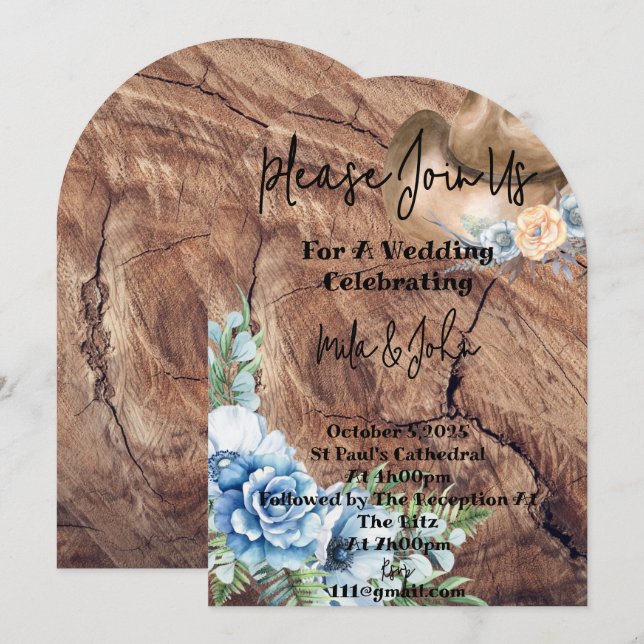 RUSTIC BOOTS COWBOY WEDDING INVITATION CARD (Front/Back)
