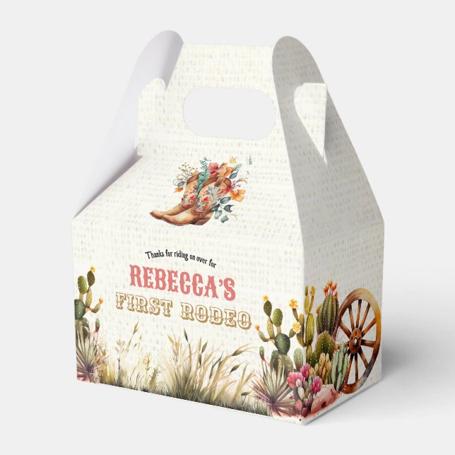 Rustic Boots Cowgirl 1st Rodeo Birthday Favor Box (Front Side)