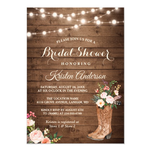 Rustic Boots Cowgirl Bridal Shower Invitation
