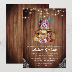 Rustic Boots Cowgirl Quinceañera 15th Birthday Invitation