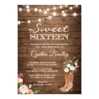 Rustic Boots Cowgirl Sweet Sixteen 16 Invitation