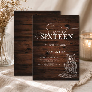 Rustic Boots Cowgirl Sweet Sixteen Invitation