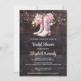 Rustic Boots Cowgirl Western Bridal Shower Invitation