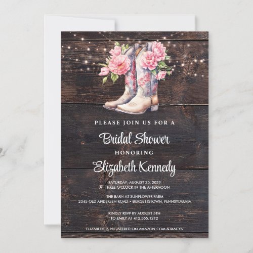 Rustic Boots Cowgirl Western Bridal Shower  Invitation