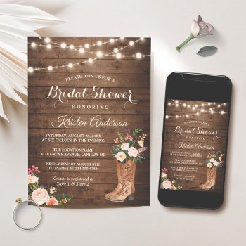 Rustic Boots Cowgirl Western Bridal Shower Invitation by CardHunter at Zazzle