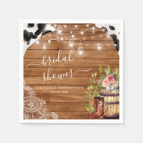 Rustic Boots Cowgirl Western Bridal Shower Napkins
