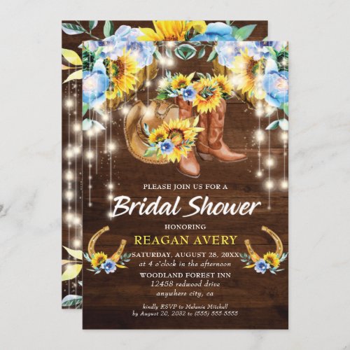 Rustic Boots Floral String Lights Bridal Shower Invitation