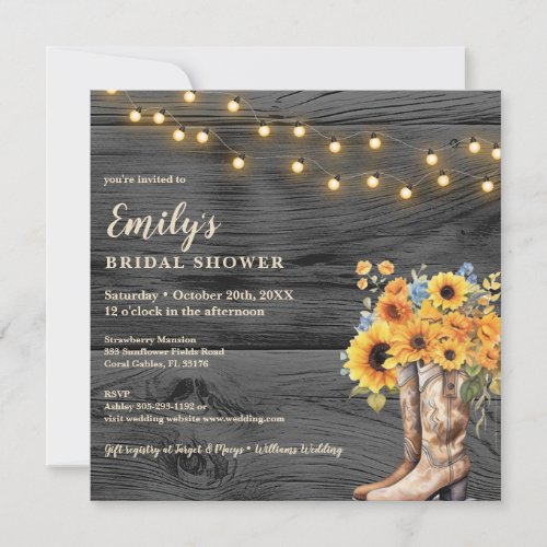 Rustic Boots Floral String Lights Photo Bridal  Invitation