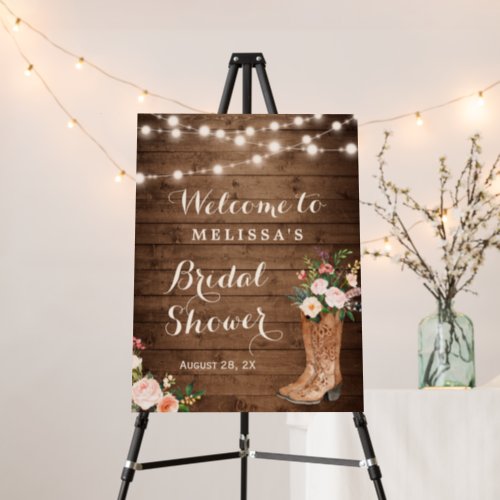 Rustic Boots Floral Western Cowgirl Bridal Shower  Foam Board - Rustic Boots Cowgirl Western Bridal Shower Sign Foam Board. 
(1) The default size is 18 x 24 inches, you can change it to other size.  
(2) For further customization, please click the "customize further" link and use our design tool to modify this template.