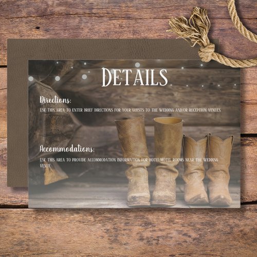 Rustic Boots for Two Cowboy Wedding Details Enclosure Card