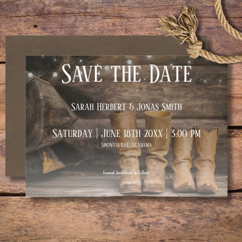 Rustic Boots for Two Cowboy Wedding Save The Date