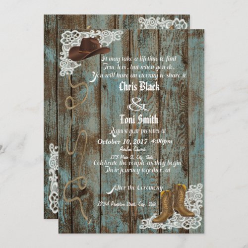 Rustic Boots  Lace Wedding Invite