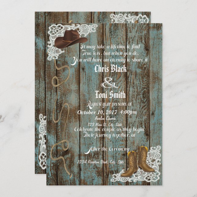 Rustic Boots & Lace Wedding Invite (Front/Back)