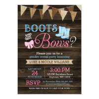 Rustic Boots or Bows Gender Reveal Baby Shower Card