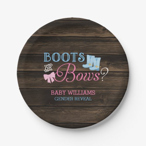 Rustic Boots or Bows Gender Reveal Baby Shower Paper Plates