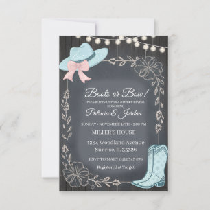 Rustic Boots or Bows Gender Reveal  Invitation