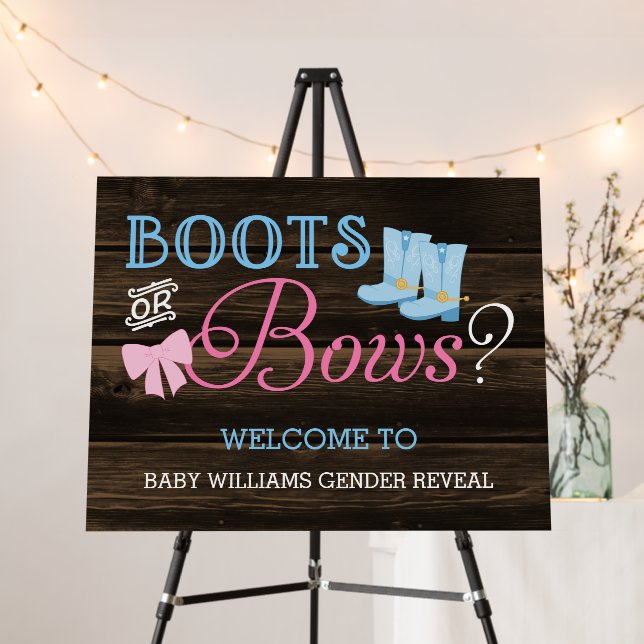 Rustic Boots or Bows Gender Reveal Welcome Foam Board (In Situ (Stand))
