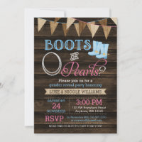 Rustic Boots or Pearls Gender Reveal Baby Shower Invitation