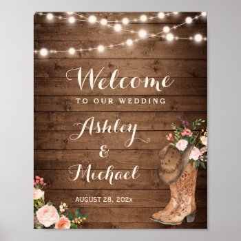 Rustic Boots String Lights Floral Wedding Sign by CardHunter at Zazzle