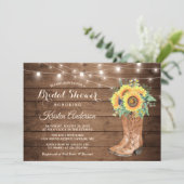 Rustic Boots String Lights Sunflower Bridal Shower Invitation (Standing Front)