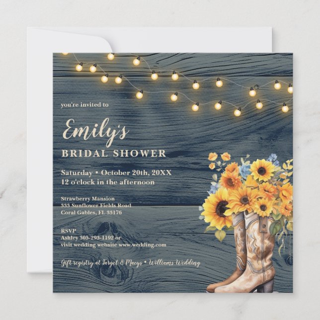 Rustic Boots Sunflower Bridal Shower Invitation (Front)
