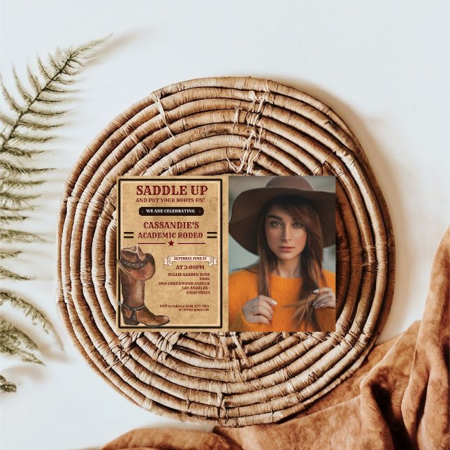 Rustic Boots Western Cowboy Graduation  Invitation (Creator Uploaded)