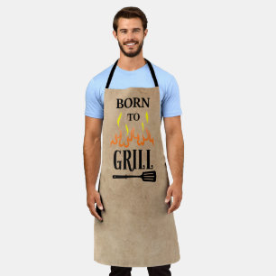 Rustic Born to Grill Tan Black Grill BBQ Flame Apron