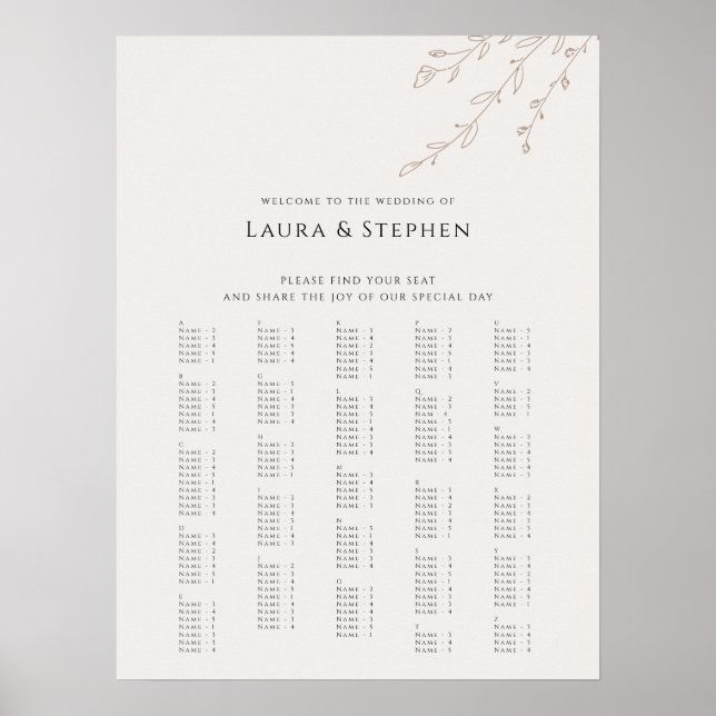 Rustic Botanical Alphabetical Wedding Sign (Front)