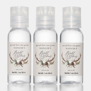 Rustic botanical and stag elegant bridal shower hand sanitizer
