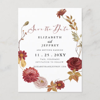 Rustic Botanical Autumn Fall Save The Date Annou Announcement Postcard