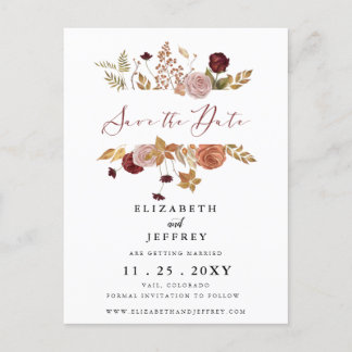 Rustic Botanical Autumn Fall Save The Date Announcement Postcard