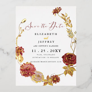 Rustic Botanical Autumn Fall Save The Date Foil Invitation Postcard
