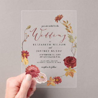Rustic Botanical Autumn Fall Wedding Acrylic Invitations