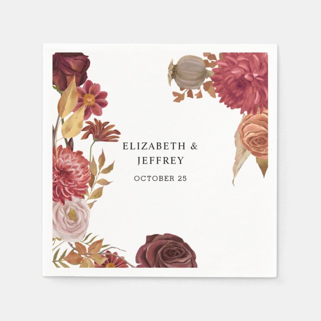 Rustic Botanical Autumn Fall Wedding  Napkins (Front)