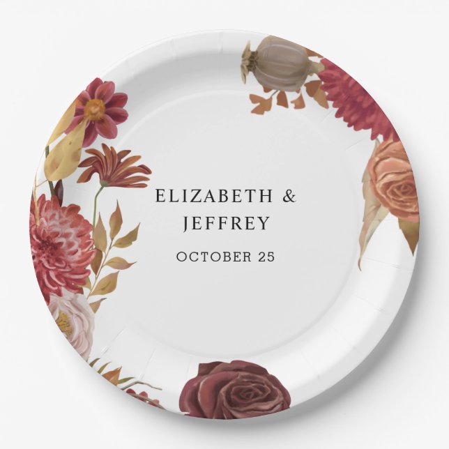 Rustic Botanical Autumn Fall Wedding   Paper Plates (Front)