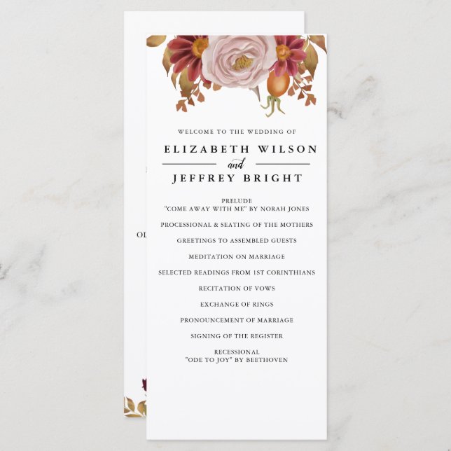 Rustic Botanical Autumn Fall Wedding Program (Front/Back)