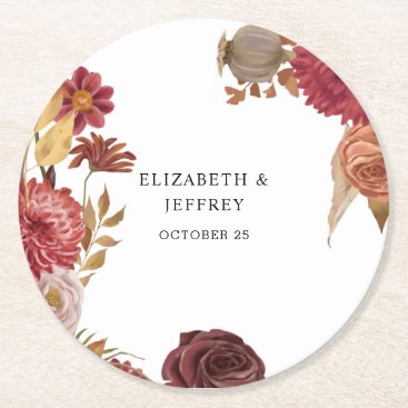 Rustic Botanical Autumn Fall Wedding   Round Paper Coaster