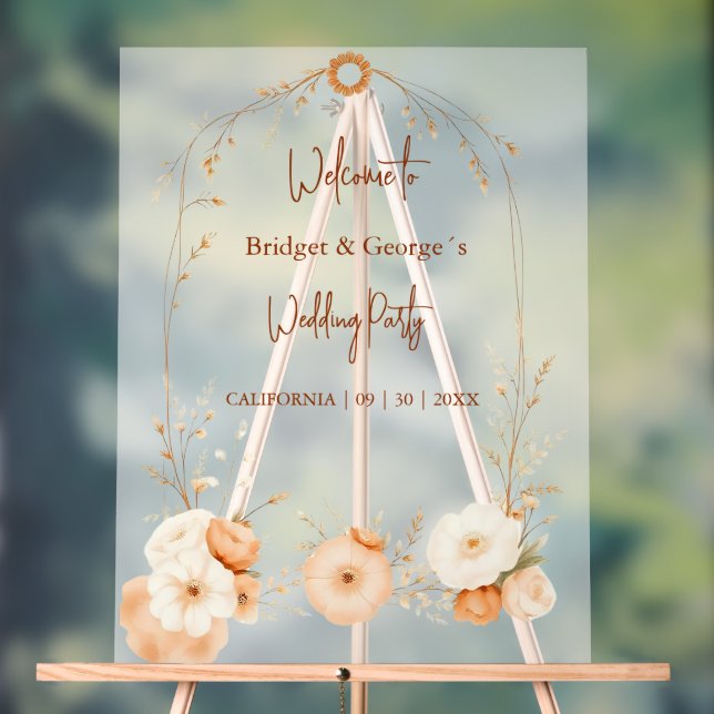 Rustic Botanical Autumn Frame wedding welcome   Acrylic Sign (Neutral)