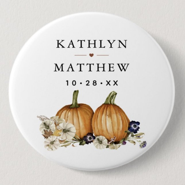 Rustic Botanical Autumn Pumpkin Fall Wedding Button (Creator Uploaded)