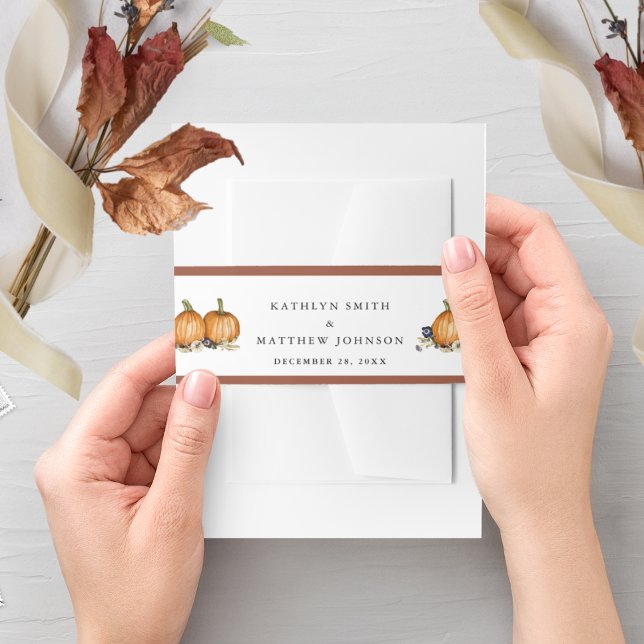Rustic Botanical Autumn Pumpkin Fall Wedding Invitation Belly Band (Creator Uploaded)