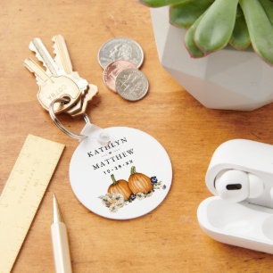 Rustic Botanical Autumn Pumpkin Fall Wedding Keychain