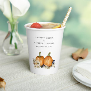 Rustic Botanical Autumn Pumpkin Fall Wedding Paper Cups