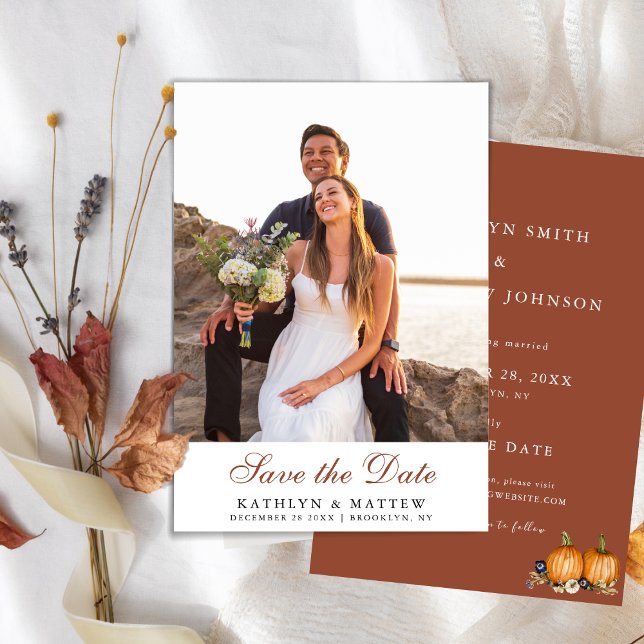 Rustic Botanical Autumn Pumpkin Fall Wedding Save The Date (Creator Uploaded)