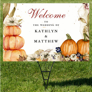 Rustic Botanical Autumn Pumpkin Fall Wedding Yard Sign