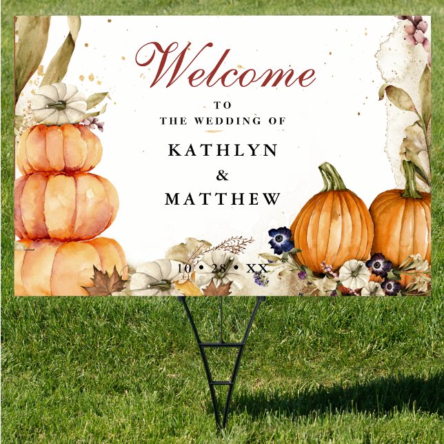 Rustic Botanical Autumn Pumpkin Fall Wedding Yard Sign (Creator Uploaded)
