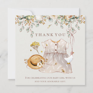 Rustic Botanical Baby Girl Shower Thank You Card